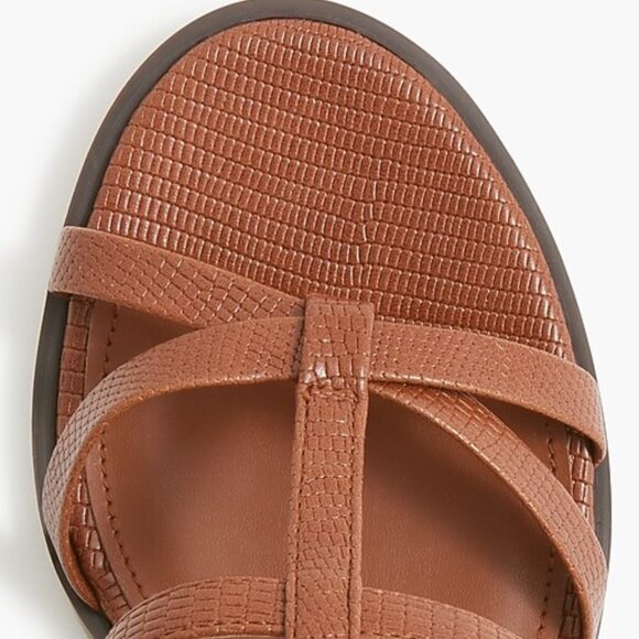 J. Crew Brown Lizard Textured T-strap Heeled Sandals/NWOT/7.5M - Picture 2 of 10